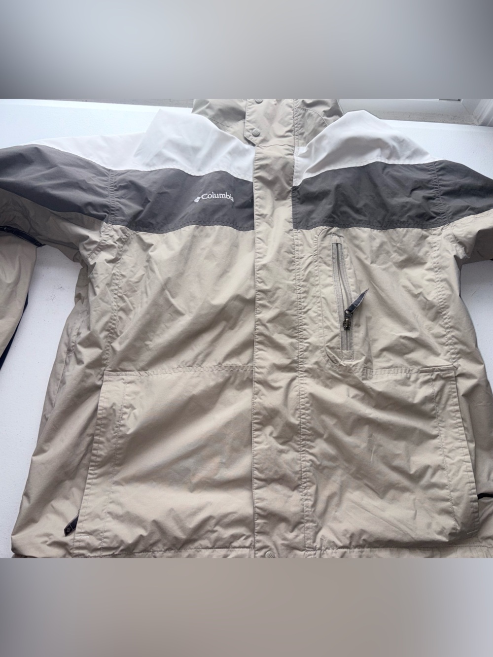 Columbia Core Interchange Winter Jacket Coat tan sz L 7 pockets